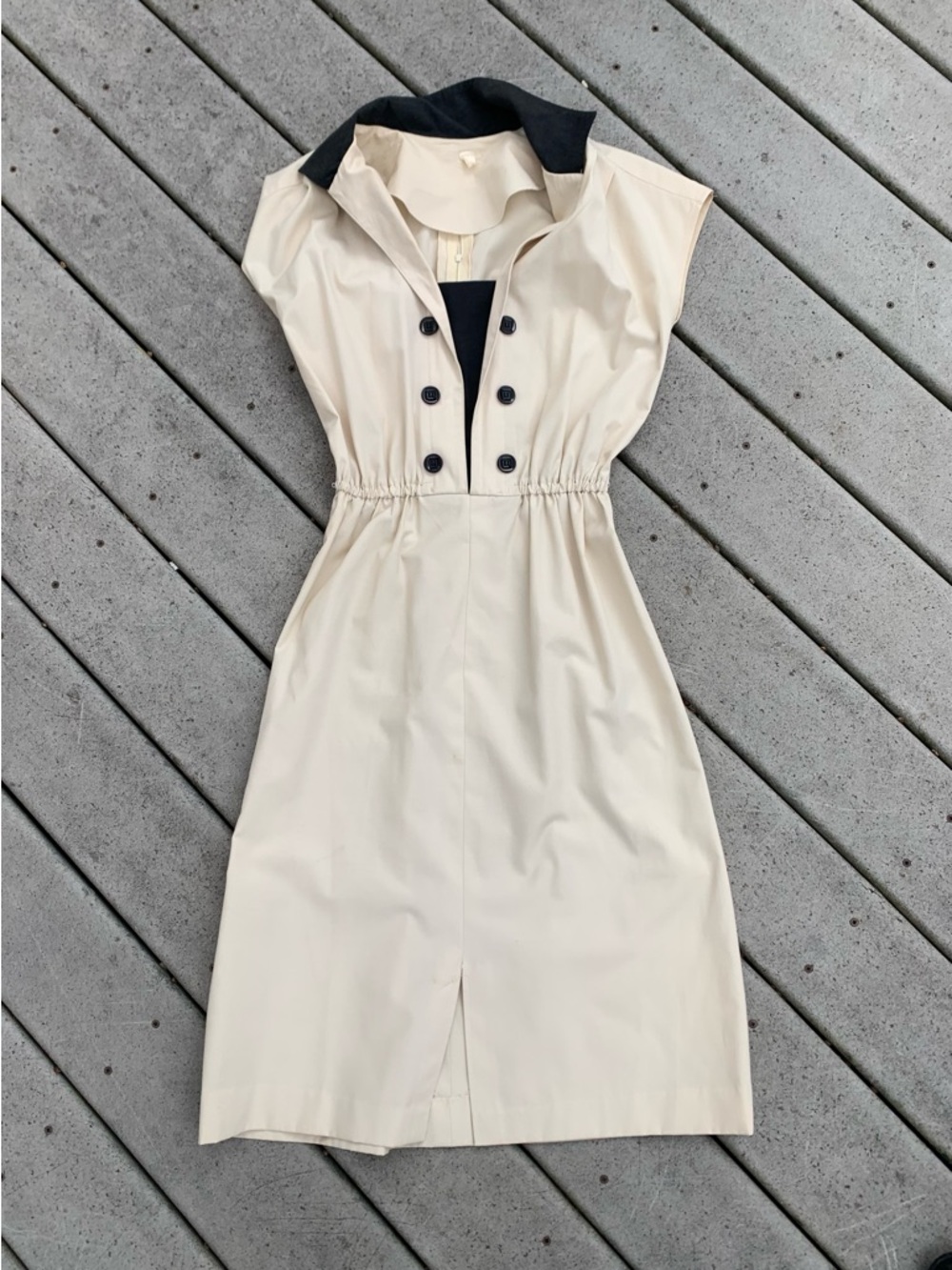 Vintage Cap Sleeve Military Dress | 80s Double Buttoned A-Line Midi Dress - Picture 3 of 9